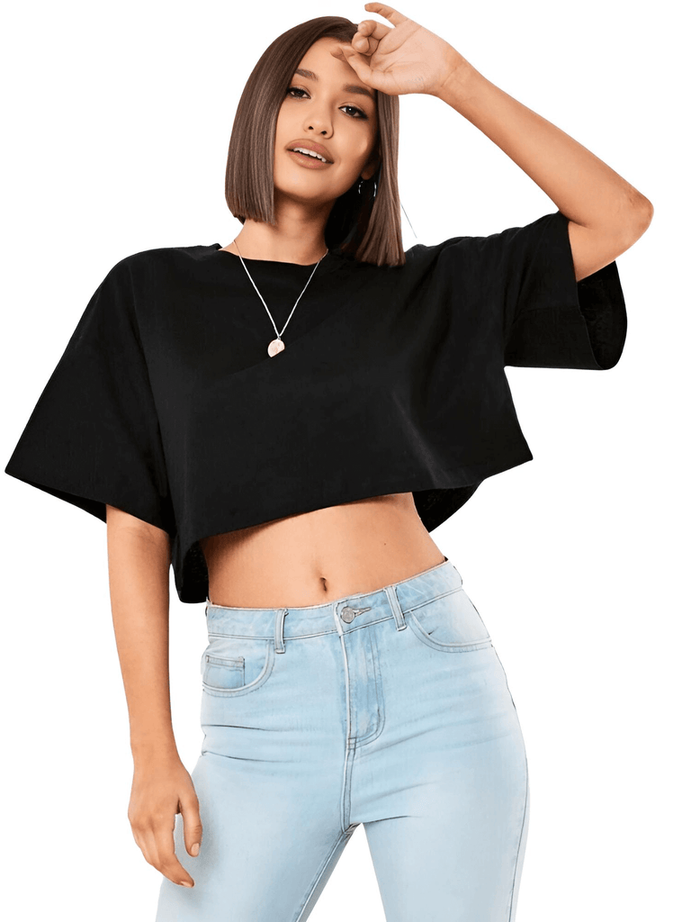 Sporty Chic Black Crop Top For Women
