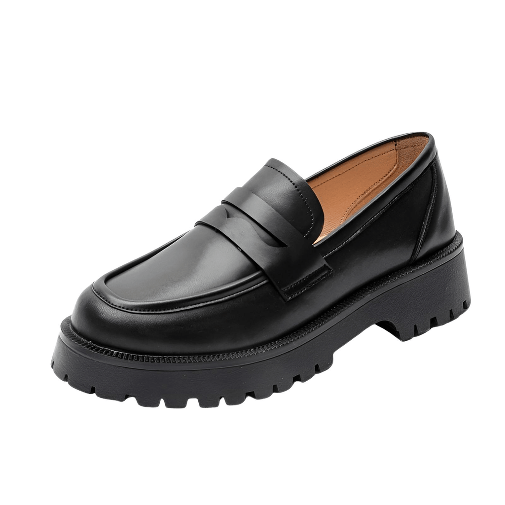 Shop Drestiny for trendy women's thick-soled college style casual black loafers in genuine leather. Get free shipping and let us cover the tax! Save up to 50% off on women's shoes now!