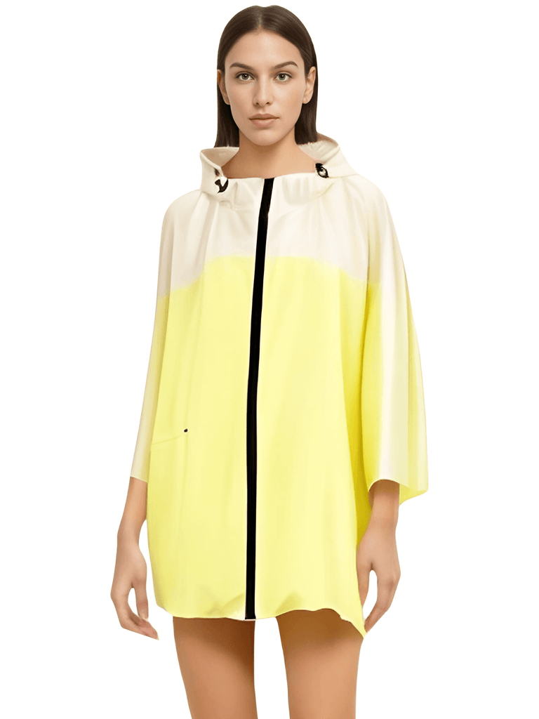 Stay dry in style with the Women's Yellow Hooded Raincoat Waterproof Poncho. Shop at Drestiny and enjoy free shipping, plus we'll cover the tax! Don't miss out on this limited time offer to save up to 50%. As seen on FOX, NBC, and CBS.