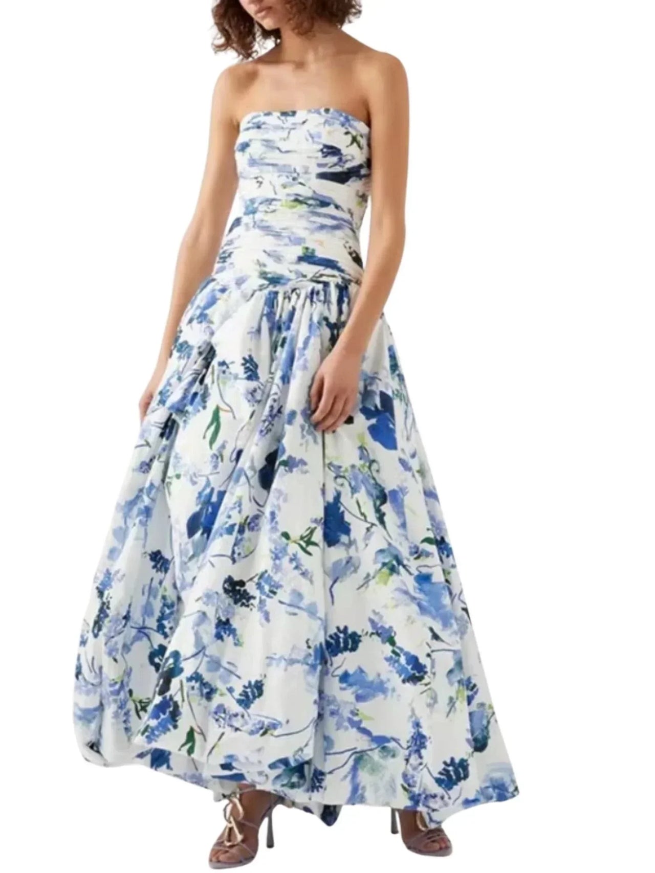 Strapless Long Bubble Dress Printed Split Design Women's Sleeveless Backless High Waist Patchwork Folds Dresses Evening Party, Maxi Dresses, Strapless, Sleeveless, Off Shoulder, XS, S, M, L, XL, United States, USA, Canada, Australia, New Zealand, United Kingdom, UK, Floral Maxi Dresses, Strapless Long Bubble Dress, Bubble Hem Maxi Dress, Strapless Puffball Dress, Bubble Dress Formal, shopdrestiny.com