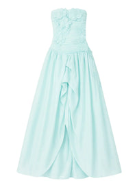 Thumbnail for Mint green strapless long bubble dress with high slit on a white background