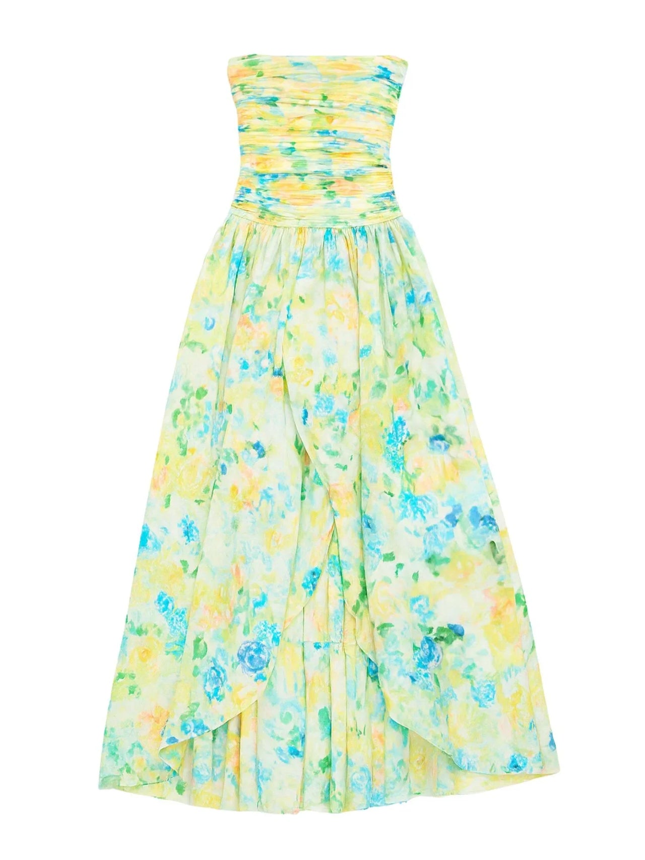 Strapless Long Bubble Dress Printed Split Design Women's Sleeveless Backless High Waist Patchwork Folds Dresses Evening Party, Maxi Dresses, Strapless, Sleeveless, Off Shoulder, XS, S, M, L, XL, United States, USA, Canada, Australia, New Zealand, United Kingdom, UK, Floral Maxi Dresses, Strapless Long Bubble Dress, Bubble Hem Maxi Dress, Strapless Puffball Dress, Bubble Dress Formal, shopdrestiny.com