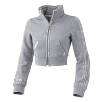 Thumbnail for Grey cropped tracksuit top with a zipper on a white background