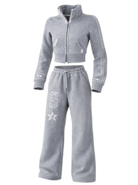 Thumbnail for Grey 2 piece long sleeved tracksuit with a star design on pants against a white background