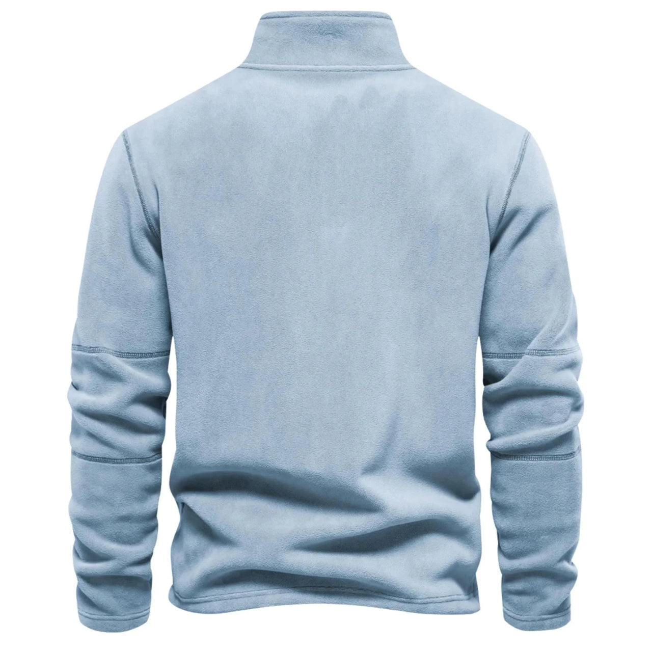 Light blue half-zip sweater on a white background