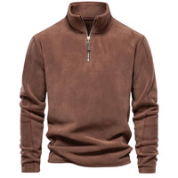 Thumbnail for Men's Brown fleece pullover with a zipper on a white background