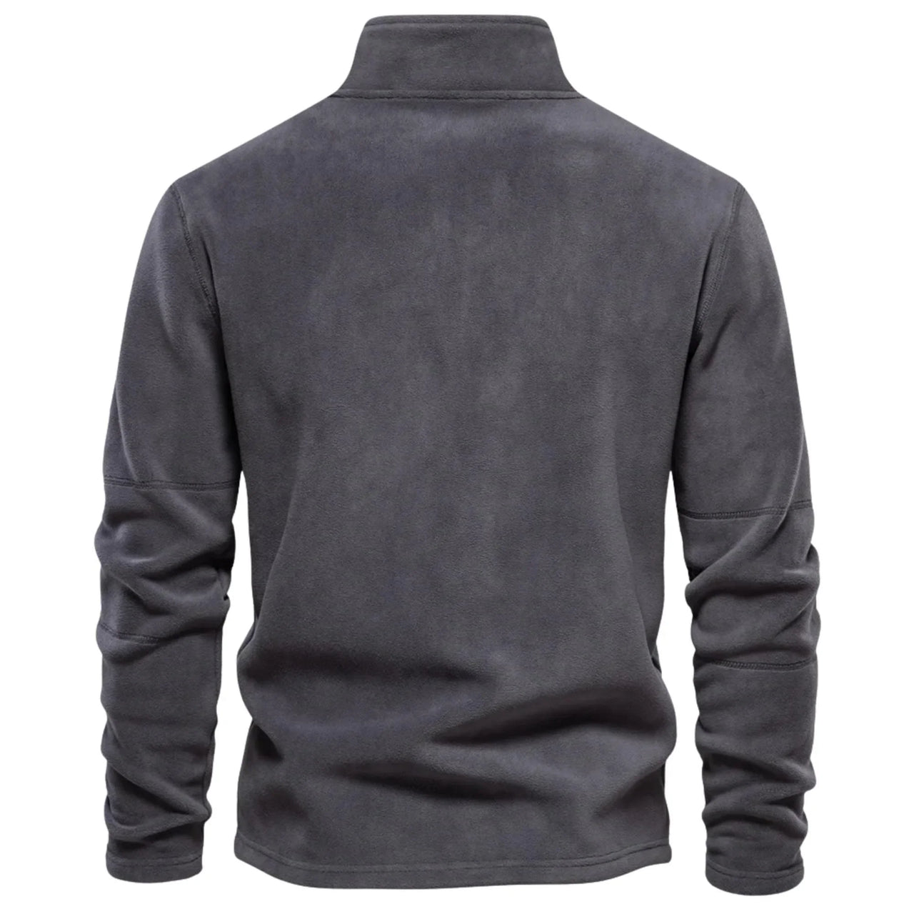 Men's gray fleece pullover on a white background
