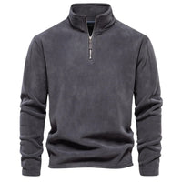 Thumbnail for Gray long-sleeve pullover with a quarter zip on a white background