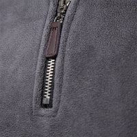 Thumbnail for Close-up of a gray fleece sweater with a zipper detail