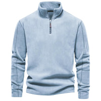 Thumbnail for Men's light blue pullover with a quarter zip on a white background