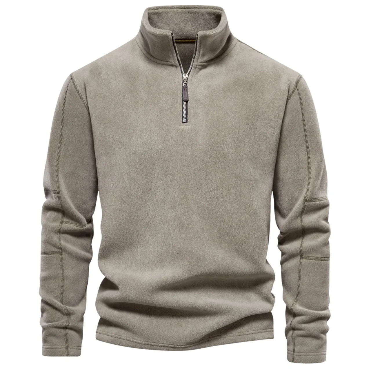 Men's light green fleece pullover with a zipper on a white background