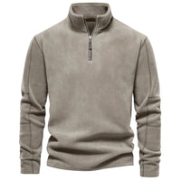 Thumbnail for Men's light green fleece pullover with a zipper on a white background