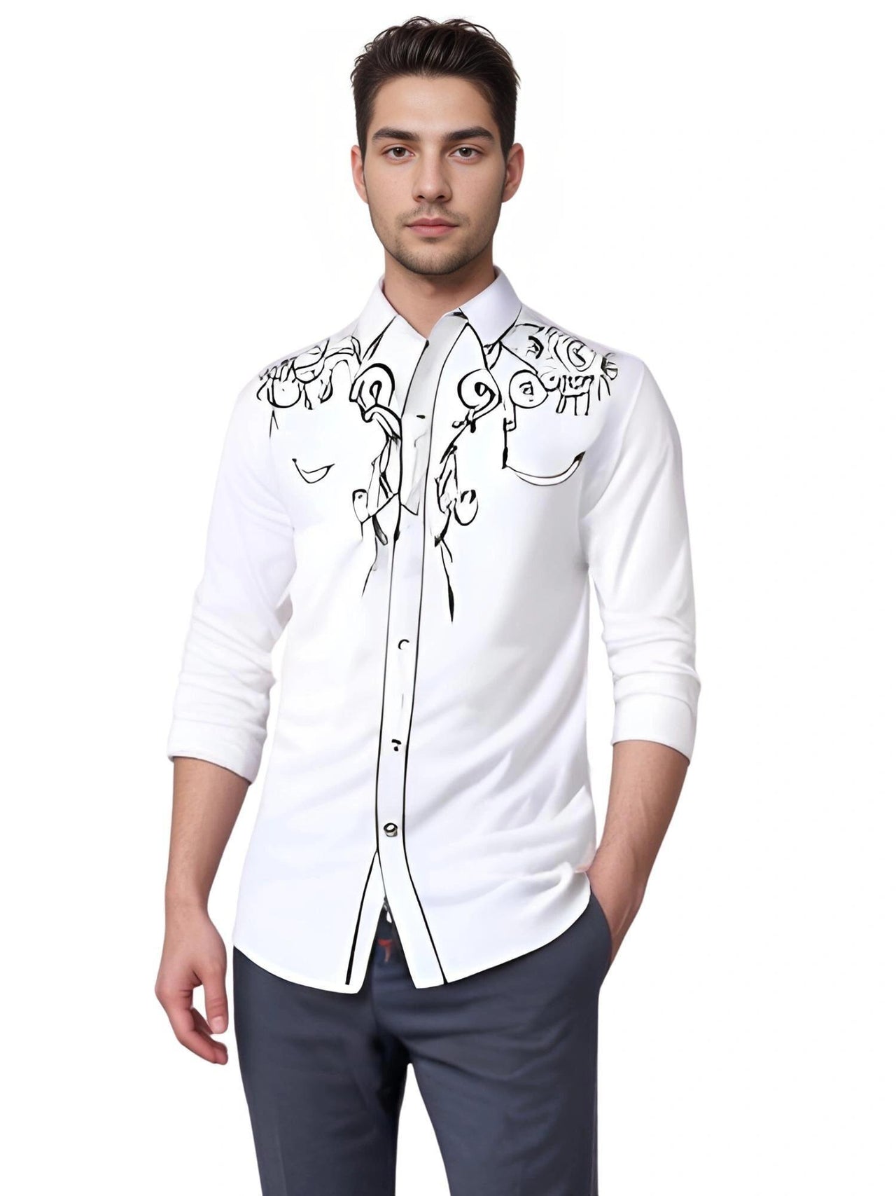 Stylish Western Cowboy Shirt Men -, Shirts & Tops , Drestiny , Australia, Black, Canada, Casual Shirts, Dark Blue, Dress Shirts, L, Long Sleeves, M, New Zealand, Red, S, United Kingdom, United States, White, XL, XXL , Drestiny , www.shopdrestiny.com