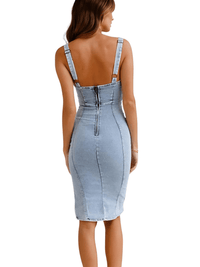 Thumbnail for Summer U Neck Women's Tight Denim Dress Fashion Slim Fit Wrap Hip Retro Female Party Sexy Split Denim Dresses, Drestiny, Knee Length Dresses, Fitted Denim Dress, Blue Denim Dress, Black Denim Dress, Sleeveless, S, M, L, XL, XXL, 2XL, United States, USA, Australia, New Zealand, United Kingdom, UK, women's bodycon denim dress, tight denim mini dress, fitted denim dress, women's slim fit denim dress, stretch denim dress, shopdrestiny.com