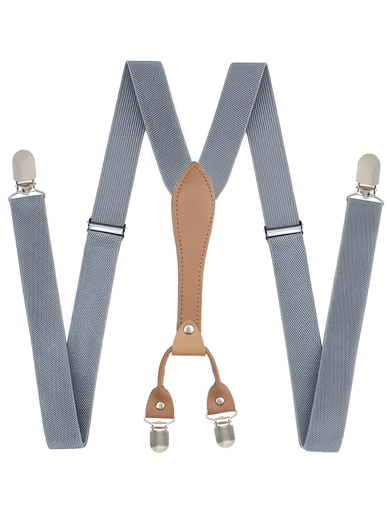 Grey Suspenders With Metal Clip On Braces