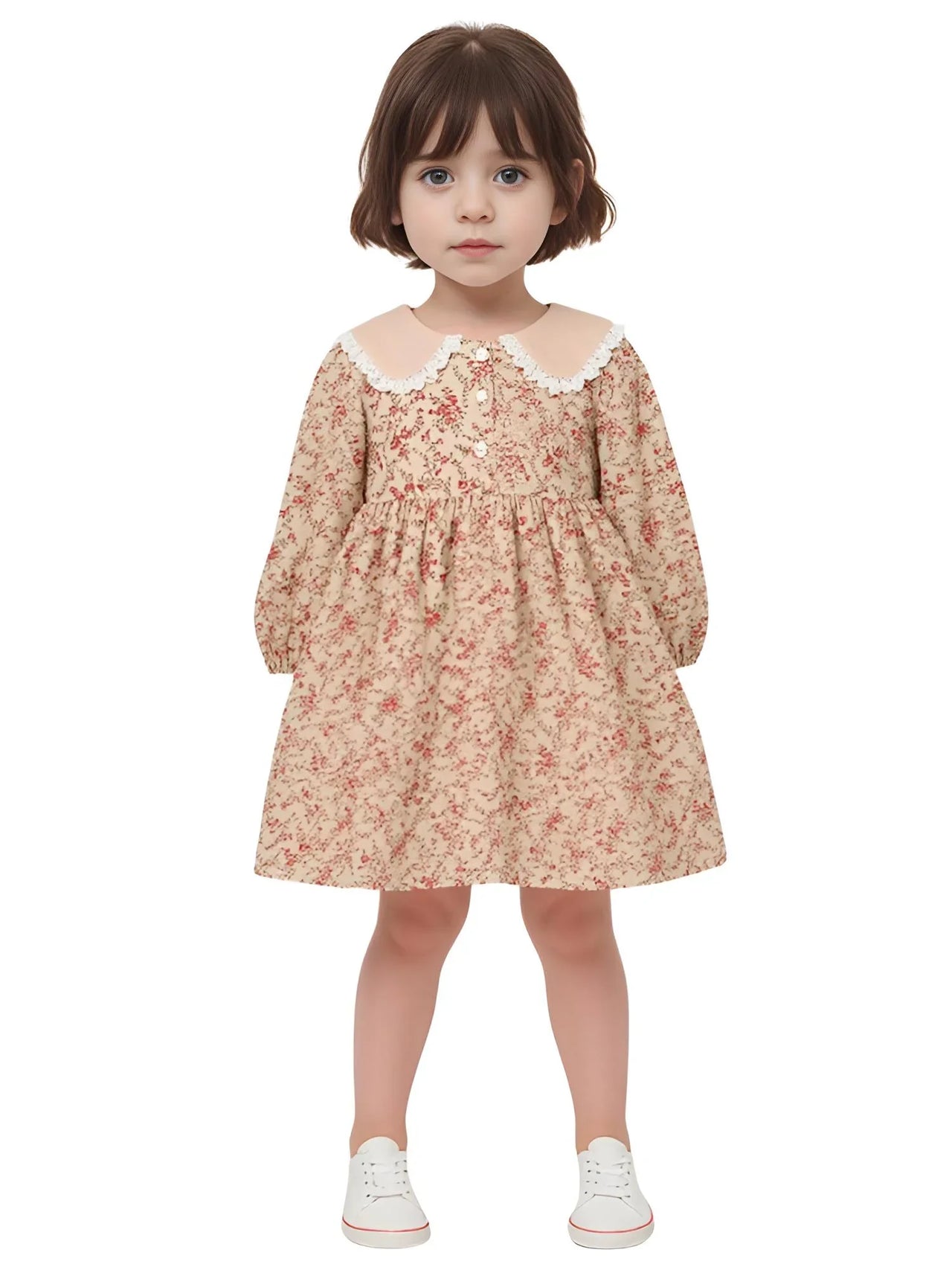 Sweet Girl's Long-Sleeve Vintage Dress Baby Girls Doll Collar Dress Children's Dress, Drestiny, Dresses, Midi Dresses, Long Sleeves, 2T, 3T, 4T, 5T, 6T, United States, USA, Canada, Australia, New Zealand, United Kingdom, UK, girls vintage dress, long sleeve girls dress, prairie dress for girls, girls cottagecore dress, girls floral dress long sleeve, vintage style dress girls, long sleeve girls frock, children's prairie dress, girls smocked dress long sleeve, brown, blue, red, white, shopdrestiny.com