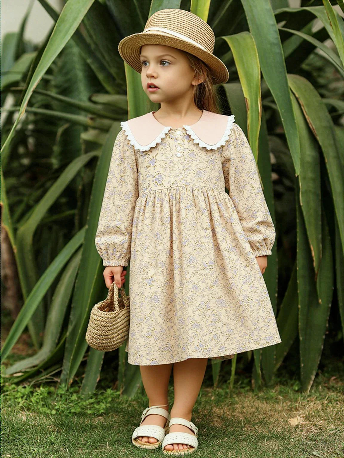 Sweet Girl's Long-Sleeve Vintage Dress Baby Girls Doll Collar Dress Children's Dress, Drestiny, Dresses, Midi Dresses, Long Sleeves, 2T, 3T, 4T, 5T, 6T, United States, USA, Canada, Australia, New Zealand, United Kingdom, UK, girls vintage dress, long sleeve girls dress, prairie dress for girls, girls cottagecore dress, girls floral dress long sleeve, vintage style dress girls, long sleeve girls frock, children's prairie dress, girls smocked dress long sleeve, brown, blue, red, white, shopdrestiny.com