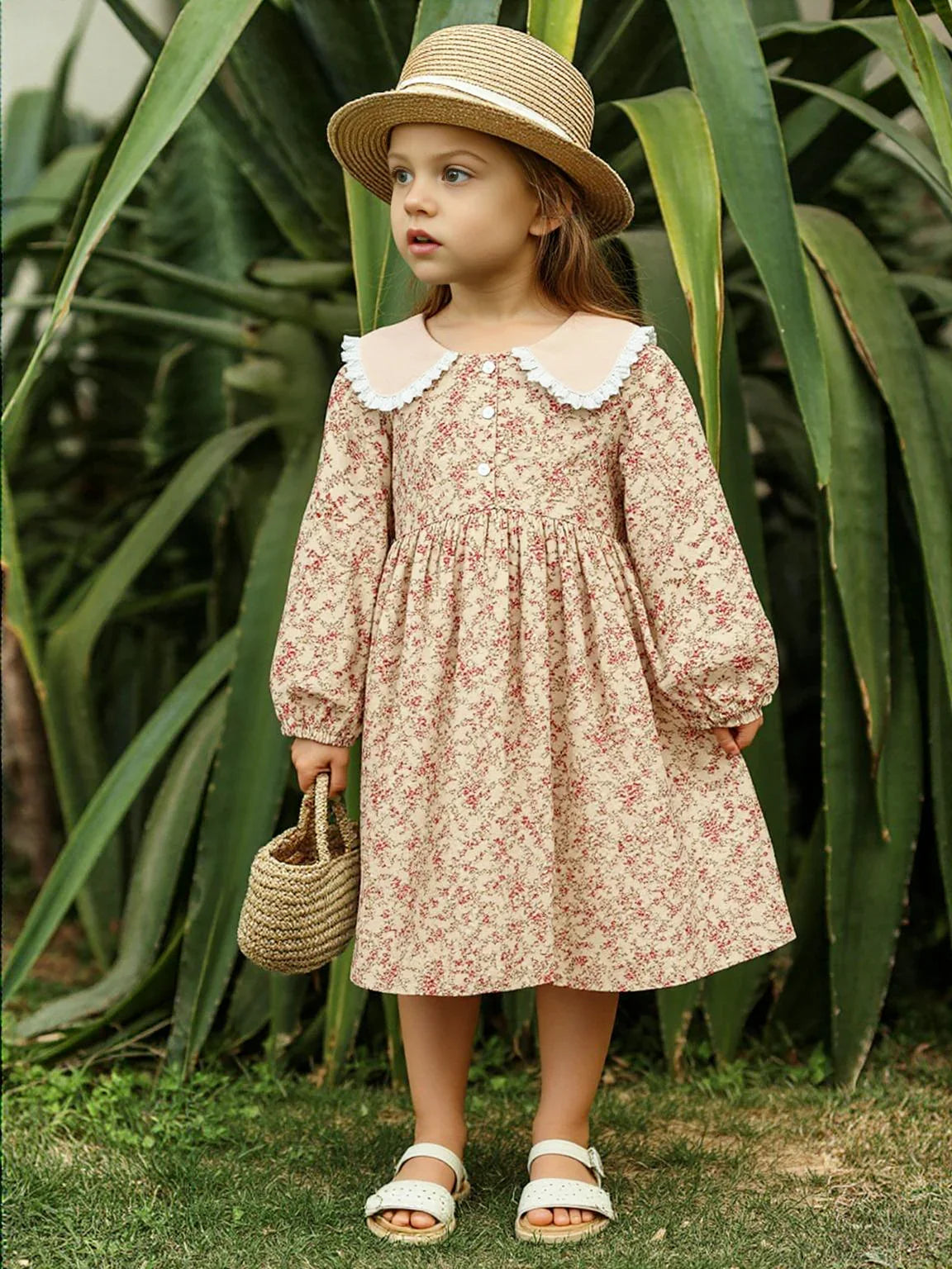 Sweet Girl's Long-Sleeve Vintage Dress Baby Girls Doll Collar Dress Children's Dress, Drestiny, Dresses, Midi Dresses, Long Sleeves, 2T, 3T, 4T, 5T, 6T, United States, USA, Canada, Australia, New Zealand, United Kingdom, UK, girls vintage dress, long sleeve girls dress, prairie dress for girls, girls cottagecore dress, girls floral dress long sleeve, vintage style dress girls, long sleeve girls frock, children's prairie dress, girls smocked dress long sleeve, brown, blue, red, white, shopdrestiny.com