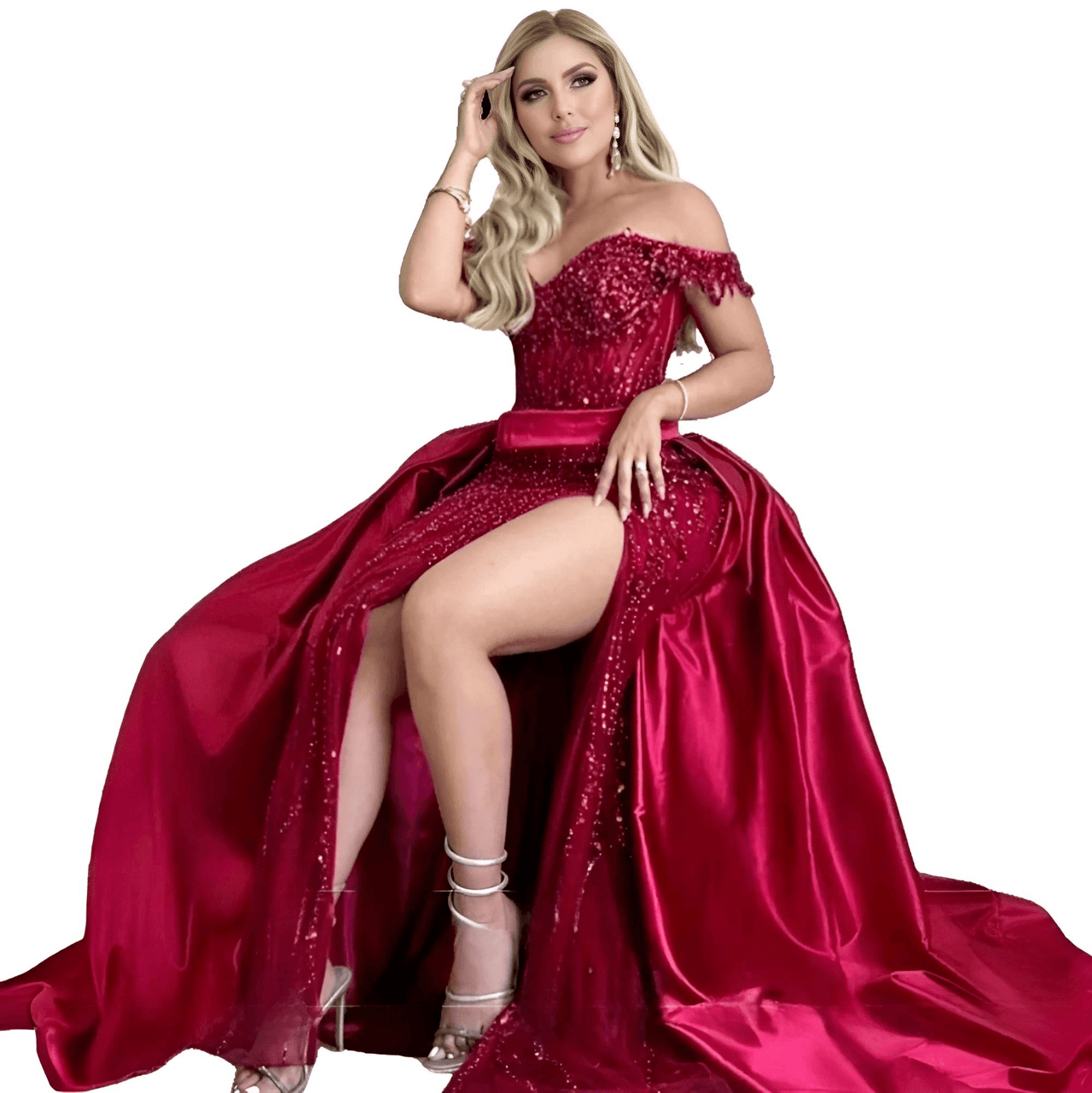 The Étoile Tailleur - Off Shoulder Custom Evening Dress Luxury Dress Shining Fish Tail Side Split Ball Dress Evening Party Dress, Drestiny, Evening Gowns, Custom Evening Gowns, Strapless, Sleeveless, Maxi Dresses, Off Shoulder, United States, USA, Canada, Australia, New Zealand, United Kingdom, UK, 2, 4, 6, 8, 10, 12, 14, 16, 18, 20, 22, 24, Indigo, Sky Blue, Pink, Wine Red, Black, custom evening gowns, custom made, shopdrestiny.com