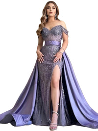 Thumbnail for The Étoile Tailleur - Off Shoulder Custom Evening Dress Luxury Dress Shining Fish Tail Side Split Ball Dress Evening Party Dress, Drestiny, Evening Gowns, Custom Evening Gowns, Strapless, Sleeveless, Maxi Dresses, Off Shoulder, United States, USA, Canada, Australia, New Zealand, United Kingdom, UK, 2, 4, 6, 8, 10, 12, 14, 16, 18, 20, 22, 24, Indigo, Sky Blue, Pink, Wine Red, Black, custom evening gowns, custom made, shopdrestiny.com