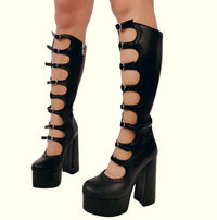 Thumbnail for Thick Sole Calf Boots Hollow Side Zipper Square Heel Pole Dance Shoes Super Heel Sexy Boots Large Size Footwear, Platform Mid Calf Boots, Chunky Heel Mid Calf Boots, Platform Heeled Ankle Boots, High Heel Platform Boots, Block Heel Mid Calf Boots, United States, Custom-Made, Canada, Australia, New Zealand, United Kingdom, Black Matte, Pink-Black, Gold Glitter, Pink, Pink Satin, Silver, Shiny Black, Light Blue, Purple, Ivory, Custom Color, 6, 6.5, 7.5, 8.5, 9, 9.5, 10, 10.5, shopdrestiny.com