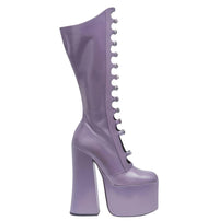 Thumbnail for Thick Sole Calf Boots Hollow Side Zipper Square Heel Pole Dance Shoes Super Heel Sexy Boots Large Size Footwear, Platform Mid Calf Boots, Chunky Heel Mid Calf Boots, Platform Heeled Ankle Boots, High Heel Platform Boots, Block Heel Mid Calf Boots, United States, Custom-Made, Canada, Australia, New Zealand, United Kingdom, Black Matte, Pink-Black, Gold Glitter, Pink, Pink Satin, Silver, Shiny Black, Light Blue, Purple, Ivory, Custom Color, 6, 6.5, 7.5, 8.5, 9, 9.5, 10, 10.5, shopdrestiny.com