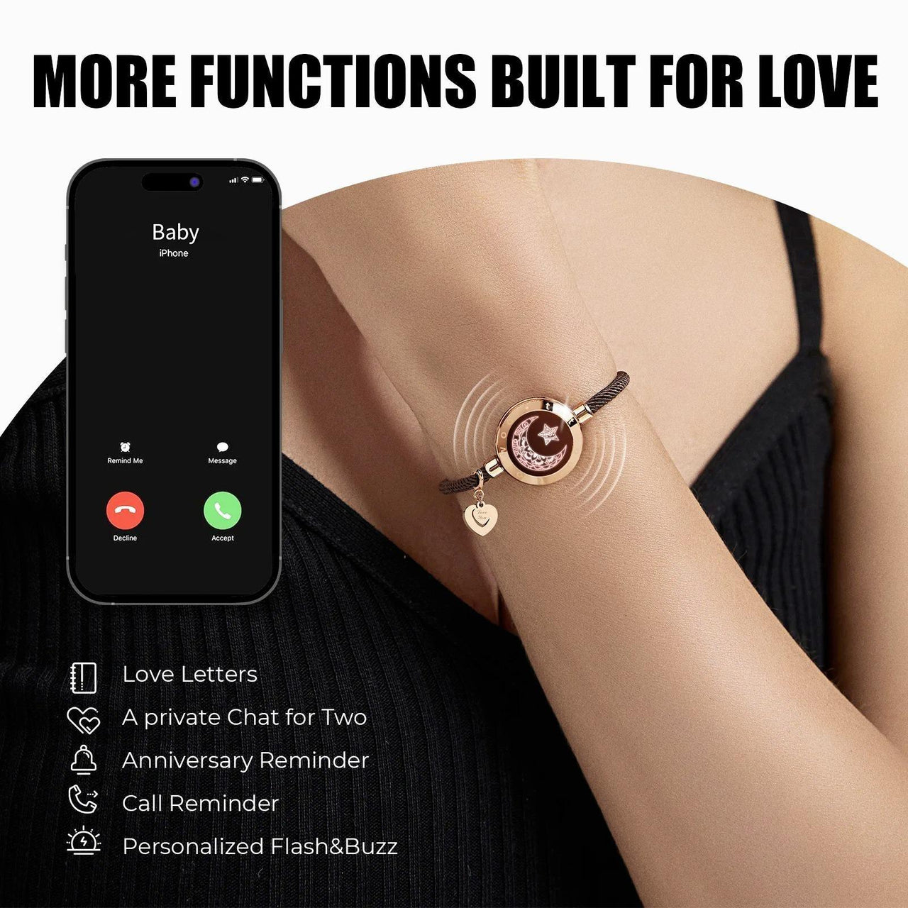 Touch Light Up & Vibrate Long Distance Love Bracelets For Couples Long Distance Relationship Gifts Smart Sun & Moon Love Bracelets, Drestiny, Gifts, Long Distance Relationships, Drestiny, Bracelets, Sets, Couple Bracelets, United States, Australia, United Kingdom, Black, Gold, Silver, shopdrestiny.com