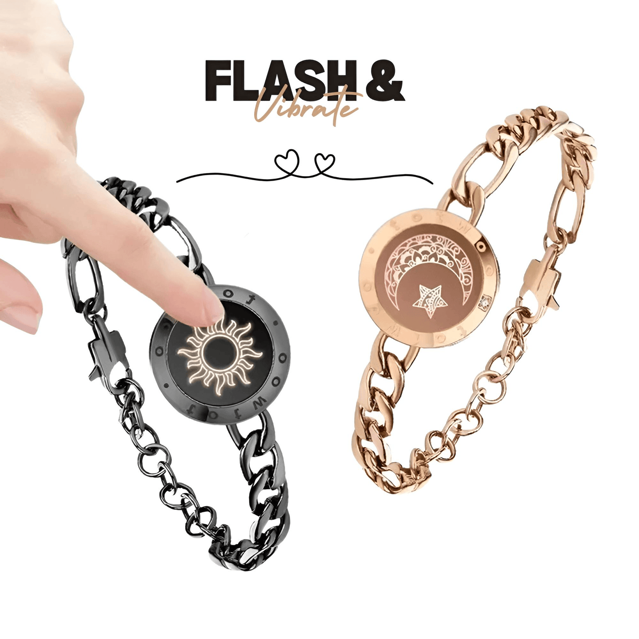 Touch Light Up & Vibrate Long Distance Love Bracelets For Couples Long Distance Relationship Gifts Smart Sun & Moon Love Bracelets, Drestiny, Gifts, Long Distance Relationships, Drestiny, Bracelets, Sets, Couple Bracelets, United States, Australia, United Kingdom, Black, Gold, Silver, shopdrestiny.com