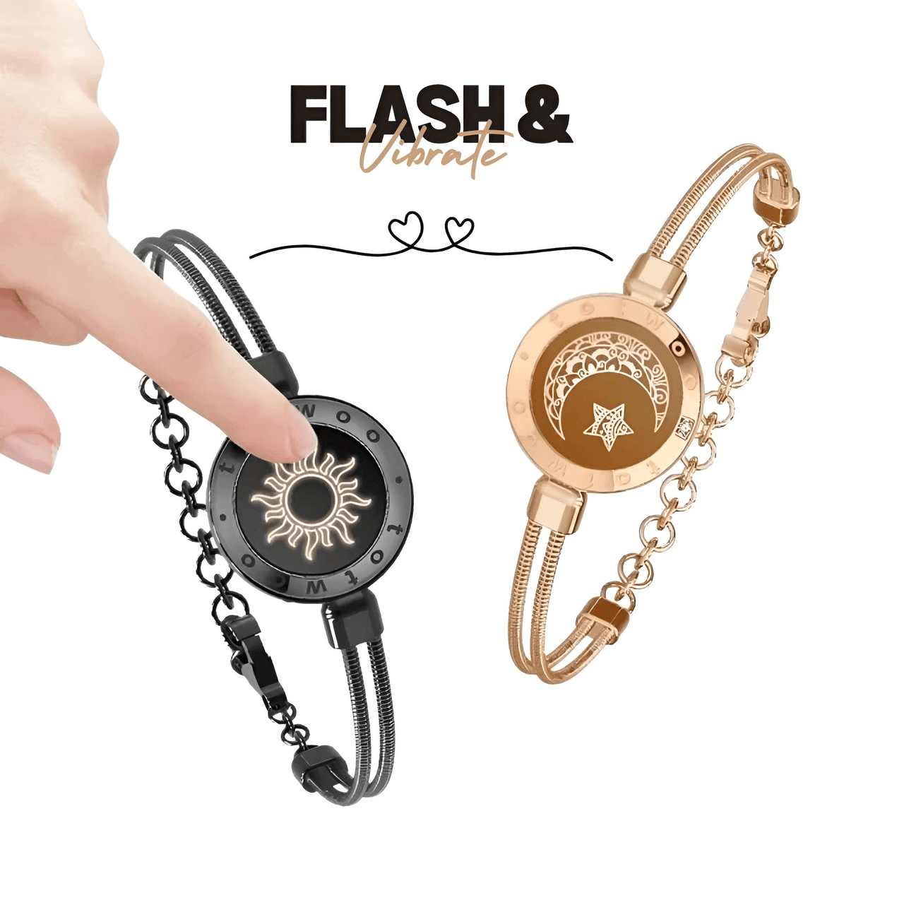 Touch Light Up & Vibrate Long Distance Love Bracelets For Couples Long Distance Relationship Gifts Smart Sun & Moon Love Bracelets, Drestiny, Gifts, Long Distance Relationships, Drestiny, Bracelets, Sets, Couple Bracelets, United States, Australia, United Kingdom, Black, Gold, Silver, shopdrestiny.com