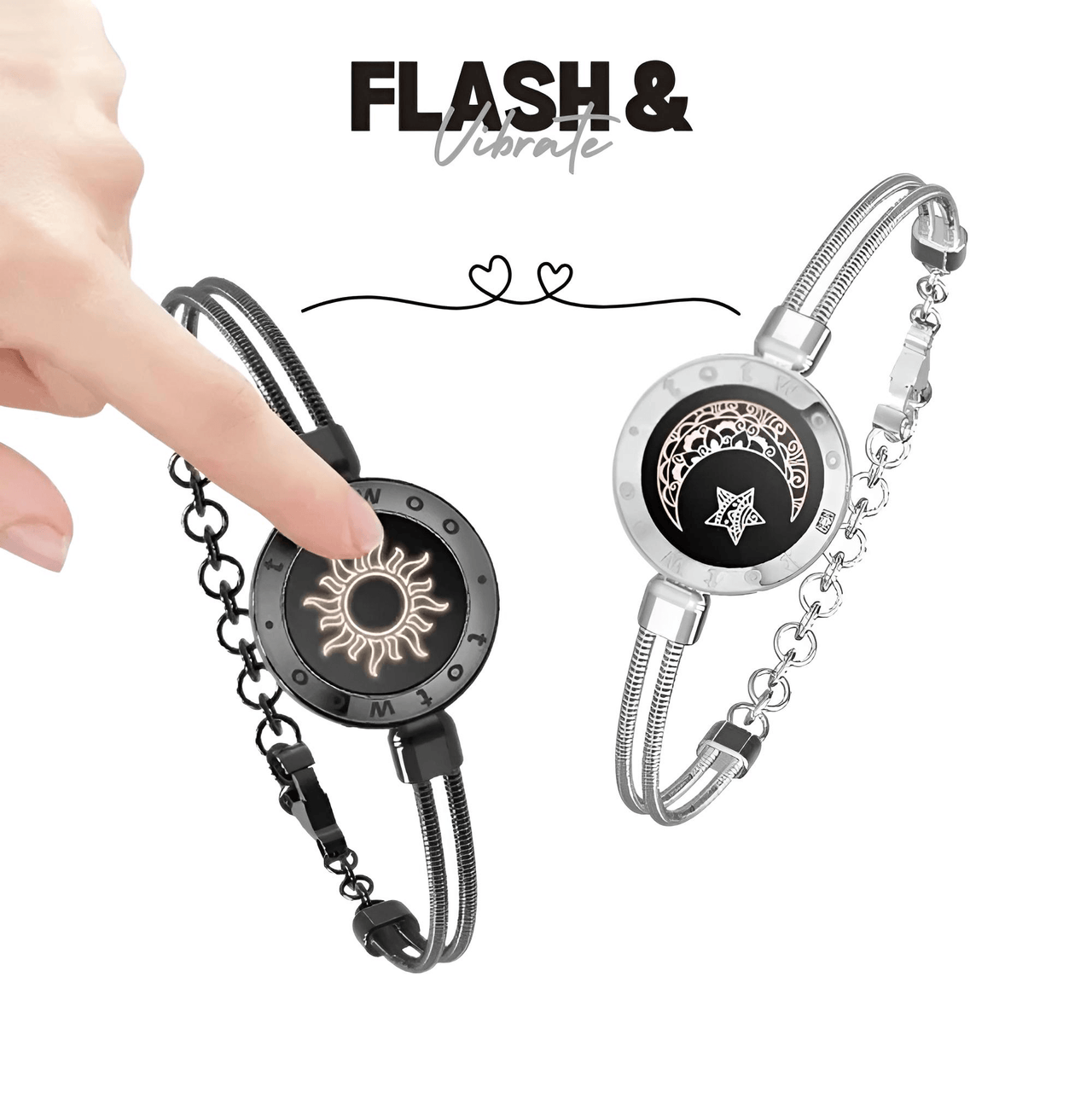 Touch Light Up & Vibrate Long Distance Love Bracelets For Couples Long Distance Relationship Gifts Smart Sun & Moon Love Bracelets, Drestiny, Gifts, Long Distance Relationships, Drestiny, Bracelets, Sets, Couple Bracelets, United States, Australia, United Kingdom, Black, Gold, Silver, shopdrestiny.com