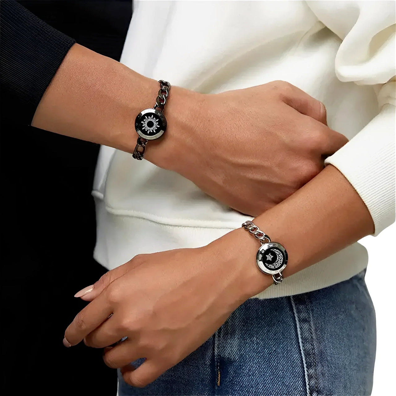 Touch Light Up & Vibrate Long Distance Love Bracelets For Couples Long Distance Relationship Gifts Smart Sun & Moon Love Bracelets, Drestiny, Gifts, Long Distance Relationships, Drestiny, Bracelets, Sets, Couple Bracelets, United States, Australia, United Kingdom, Black, Gold, Silver, shopdrestiny.com