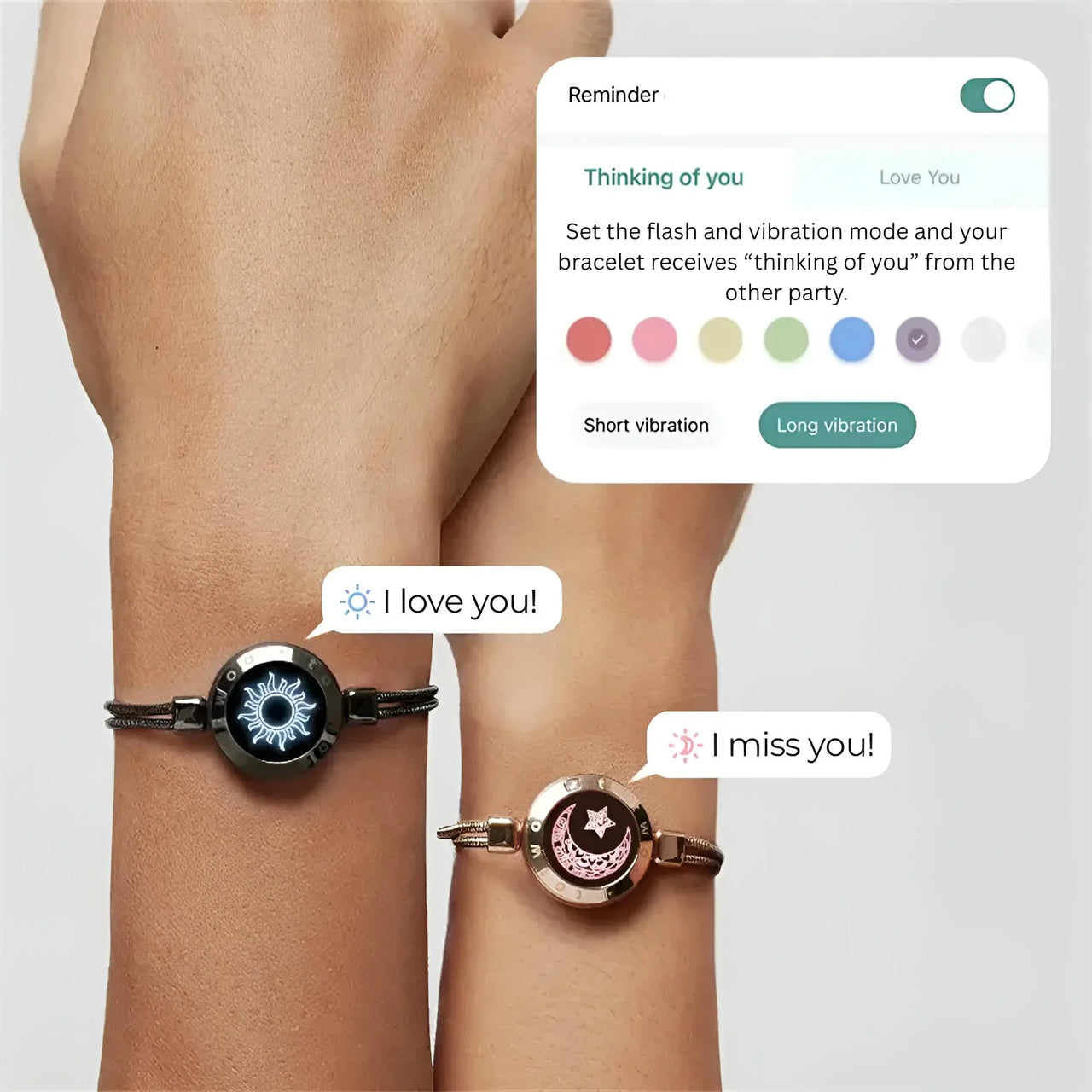Touch Light Up & Vibrate Long Distance Love Bracelets For Couples Long Distance Relationship Gifts Smart Sun & Moon Love Bracelets, Drestiny, Gifts, Long Distance Relationships, Drestiny, Bracelets, Sets, Couple Bracelets, United States, Australia, United Kingdom, Black, Gold, Silver, shopdrestiny.com