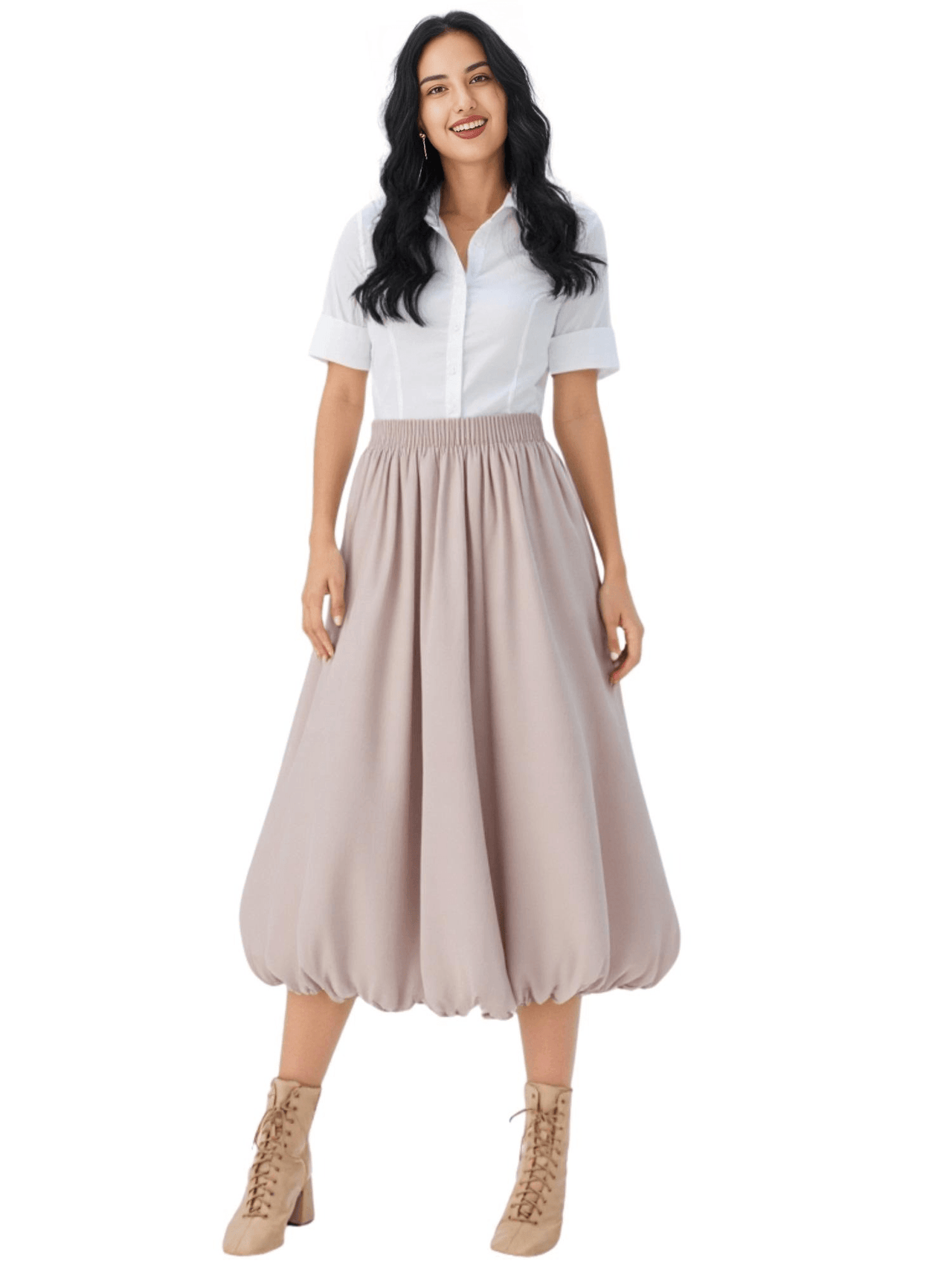 Trendy Fashion Solid Color A-line Skirt Women's Mid-Length High Waist Skirts -, Skirts , Drestiny , Australia, Black, FR, Green, Grey, Khaki, Light Purple, New Zealand, Skirts, United Kingdom, United States, White , Drestiny , www.shopdrestiny.com