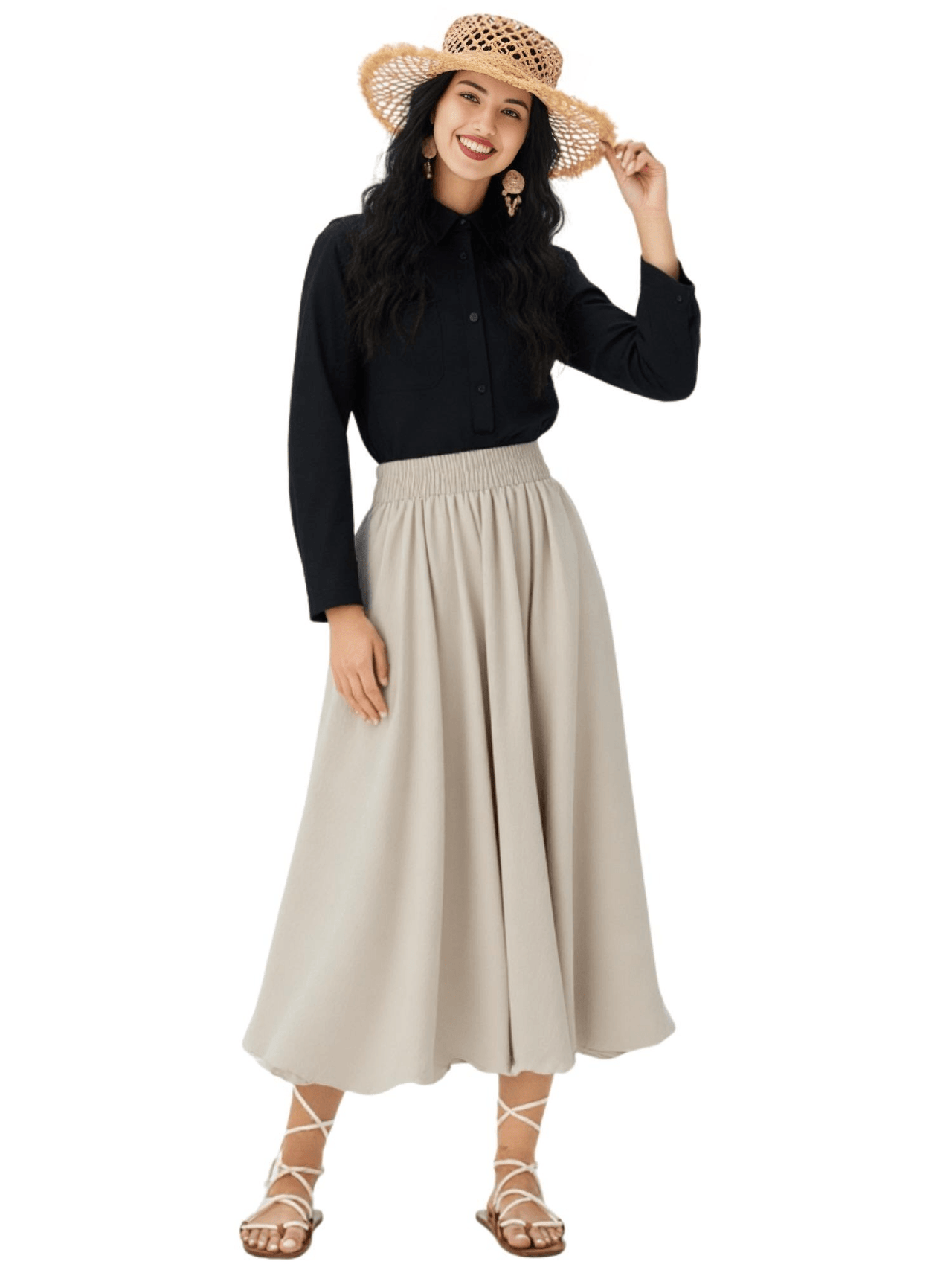 Trendy Fashion Solid Color A-line Skirt Women's Mid-Length High Waist Skirts -, Skirts , Drestiny , Australia, Black, FR, Green, Grey, Khaki, Light Purple, New Zealand, Skirts, United Kingdom, United States, White , Drestiny , www.shopdrestiny.com