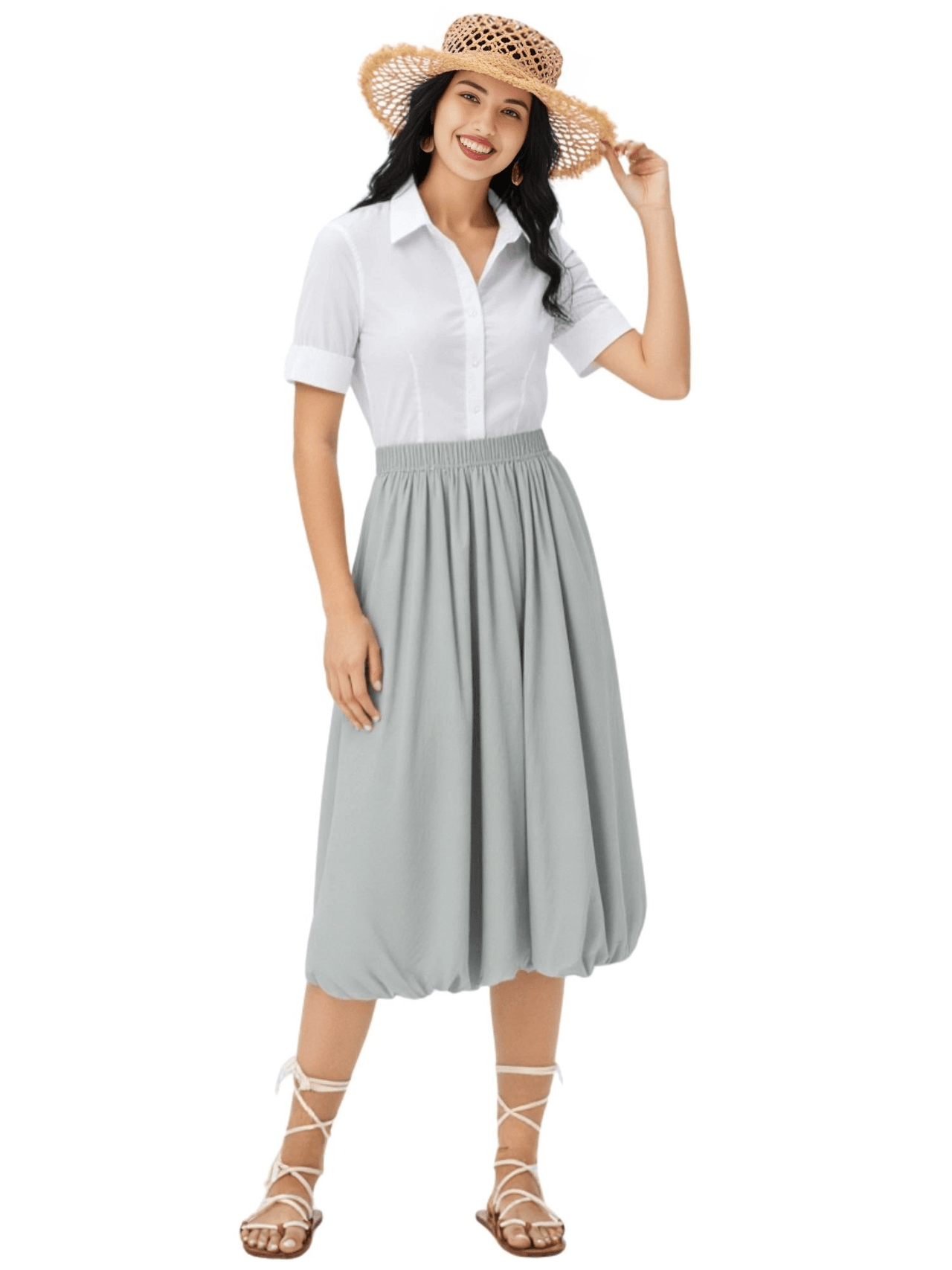 Trendy Fashion Solid Color A-line Skirt Women's Mid-Length High Waist Skirts -, Skirts , Drestiny , Australia, Black, FR, Green, Grey, Khaki, Light Purple, New Zealand, Skirts, United Kingdom, United States, White , Drestiny , www.shopdrestiny.com