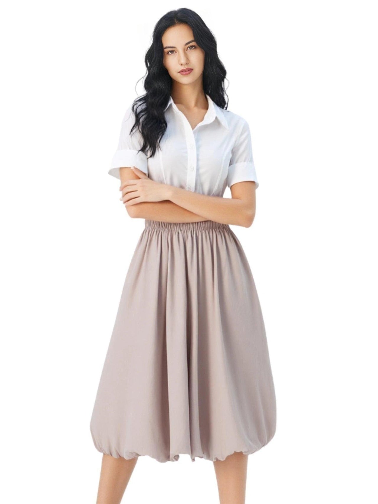 Trendy Fashion Solid Color A-line Skirt Women's Mid-Length High Waist Skirts -, Skirts , Drestiny , Australia, Black, FR, Green, Grey, Khaki, Light Purple, New Zealand, Skirts, United Kingdom, United States, White , Drestiny , www.shopdrestiny.com