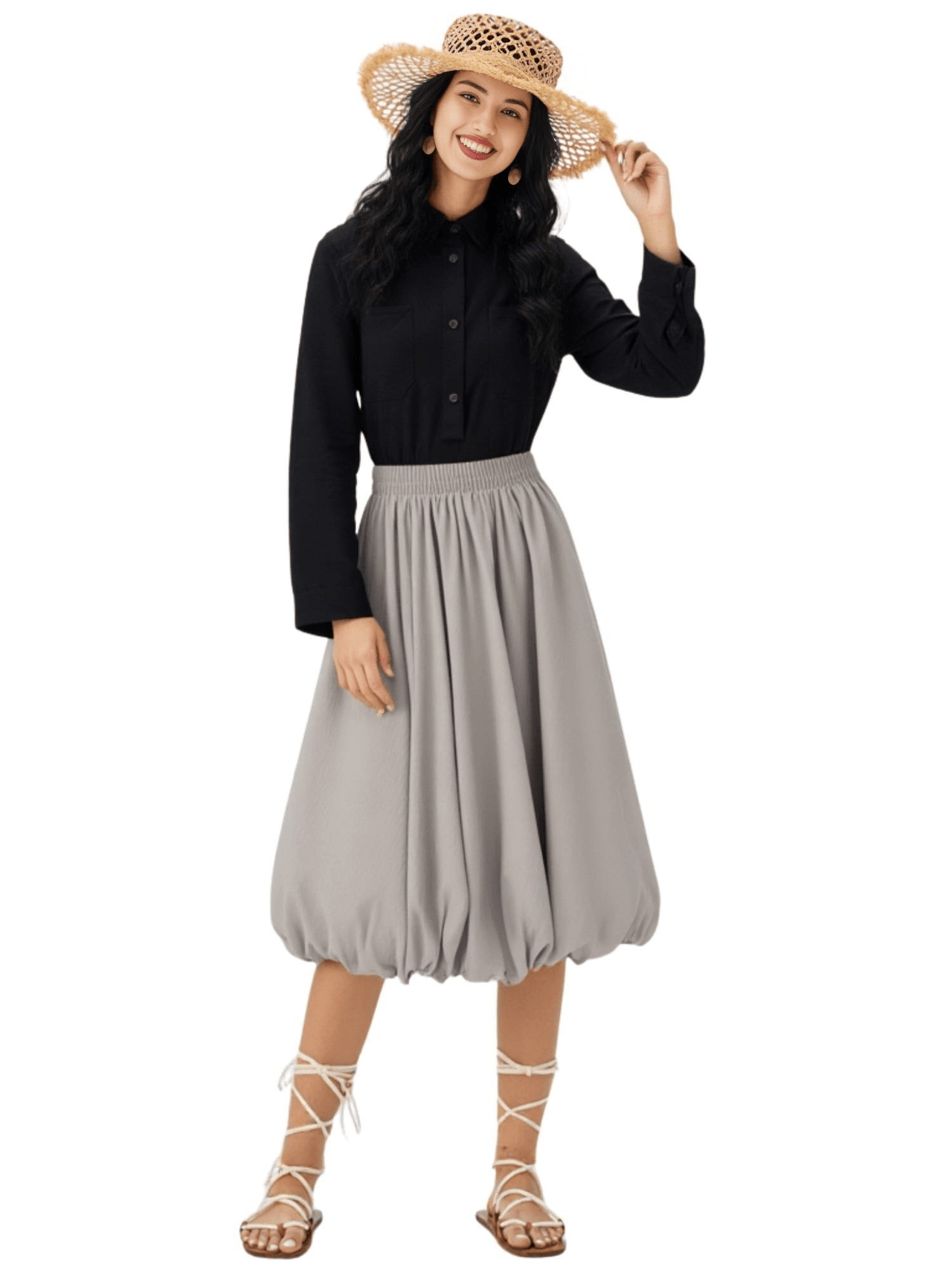 Trendy Fashion Solid Color A-line Skirt Women's Mid-Length High Waist Skirts -, Skirts , Drestiny , Australia, Black, FR, Green, Grey, Khaki, Light Purple, New Zealand, Skirts, United Kingdom, United States, White , Drestiny , www.shopdrestiny.com