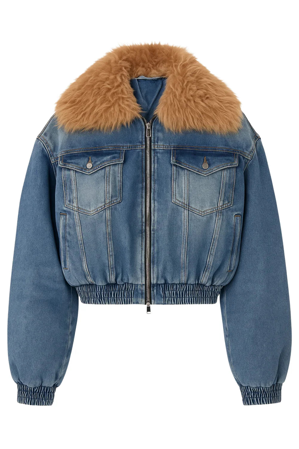 Trendy Fashion Women's Fur Collar Denim Jacket Double Zipper High Waist Long Sleeve Thick Warm Short Coat Winter, Drestiny, Coats, Jackets, Blue, Blue Denim Jackets Women, M, L, XL, United States, Canada, Australia, New Zealand, United Kingdom, shopdrestiny.com