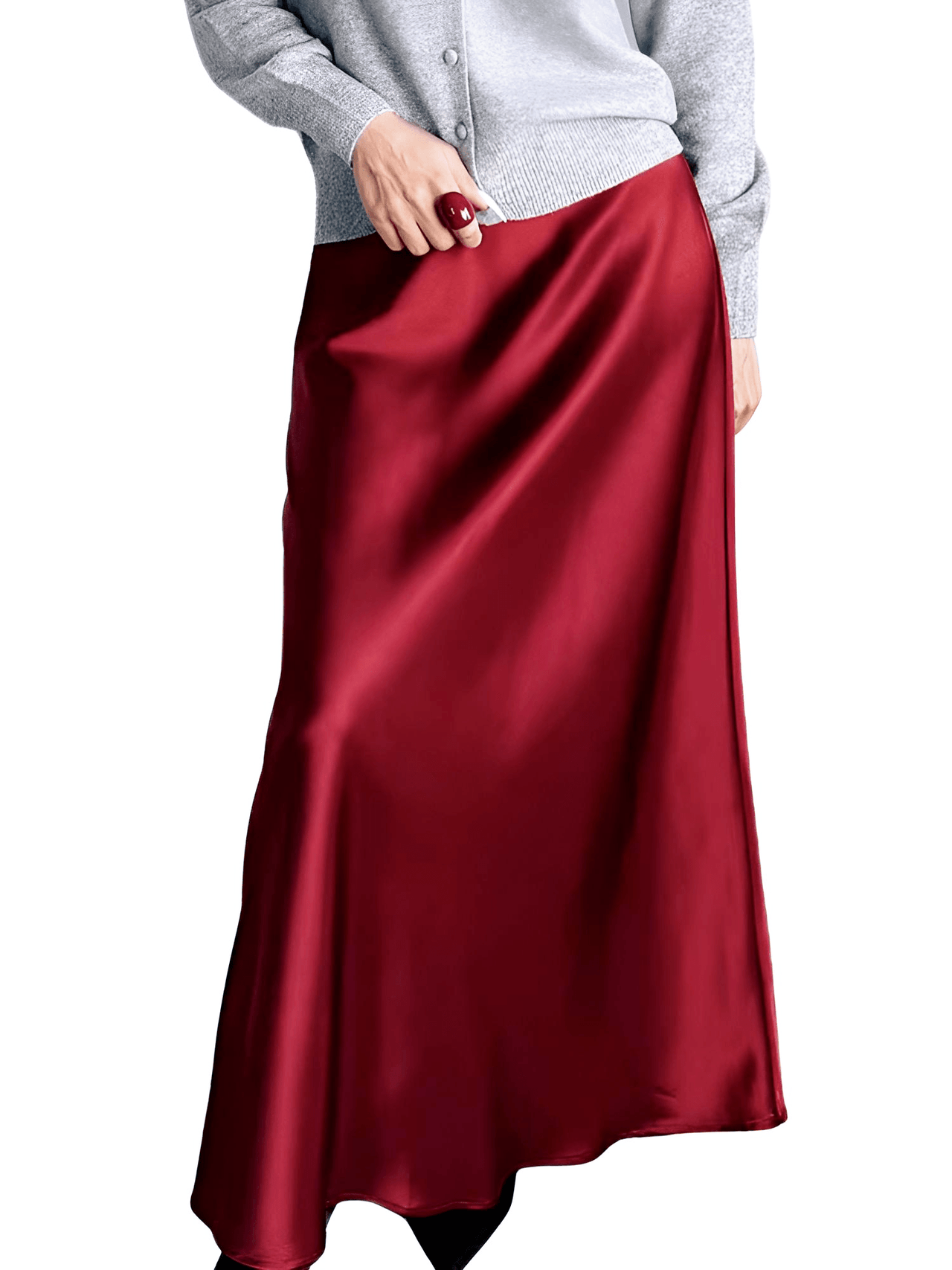 Trendy High Waist A Line Long Satin Skirts For Women -, Skirts, Drestiny, Australia, Brown, Chocolate, Grey, Black, Beige, Dark Green, Army Green, Navy Blue, Blue Grey, Wine Red, Champagne, FR, Grey, L, M, New Zealand, S, Skirts, United Kingdom, United States, XL, Drestiny, long satin skirt, satin maxi skirt, silk satin skirt, satin slip skirt maxi, red satin maxi skirt, www.shopdrestiny.com