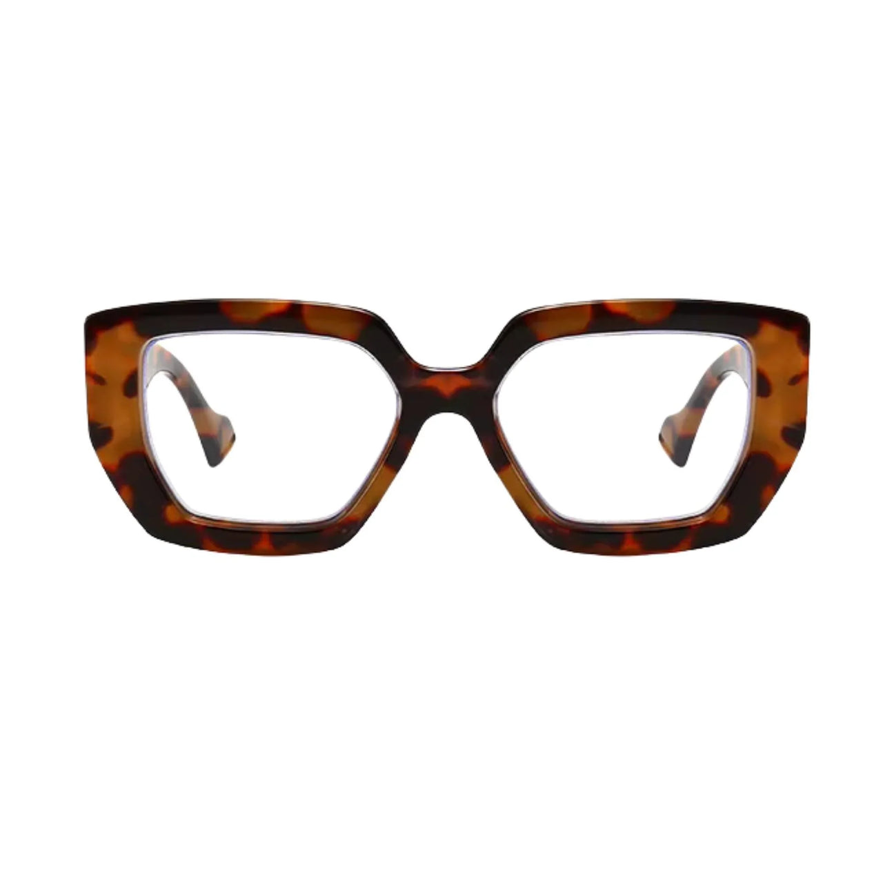 Leopard print cat-eye glasses on a white background