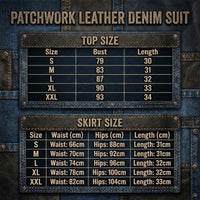 Thumbnail for Two Piece Vintage Y2K Color Block Patchwork Leather Denim Suit Womens Brown Zipper Jacket and Black Skirt Two Tone Design Two-Piece Fashion Set, Drestiny, Sets, Skirt Sets, Skirt Suits, Skirts, Jackets, Crop Jackets, S, M, L, XL, XXL, 2XL, United States, USA, Dark Brown, Black, Canada, Australia, New Zealand, United Kingdom, UK, patchwork denim two piece set, womens leather denim suit, y2k patchwork jean set, vintage denim leather outfit, reworked patchwork co ord, shopdrestiny.com