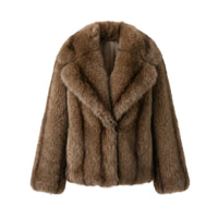 Thumbnail for Brown faux fur coat on a white background