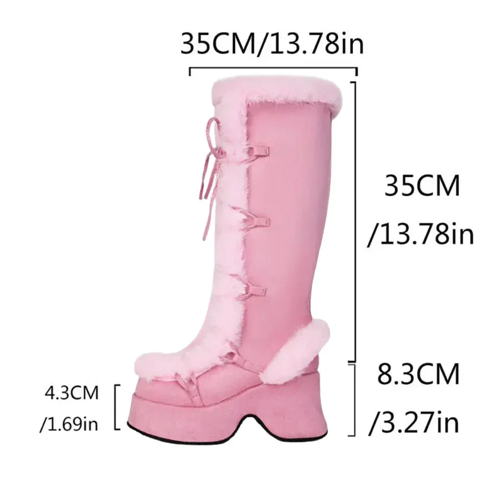 Women's Faux-Fur Chunky Platform Boots Block High Heel Boots, Drestiny, Boots, Knee Highs, Heels, United States, USA, Canada, Australia, New Zealand, United Kingdom, UK, 4, 4.5, 5.5, 6.5, 7, 8, 8.5, 9.5, 10, 11, Black, White, Brown, Camel, Faux fur platform boots, chunky platform boots, Furry boots, platform snow boots, Y2K platform boots, shopdrestiny.com
