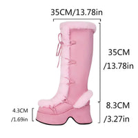 Thumbnail for Women's Faux-Fur Chunky Platform Boots Block High Heel Boots, Drestiny, Boots, Knee Highs, Heels, United States, USA, Canada, Australia, New Zealand, United Kingdom, UK, 4, 4.5, 5.5, 6.5, 7, 8, 8.5, 9.5, 10, 11, Black, White, Brown, Camel, Faux fur platform boots, chunky platform boots, Furry boots, platform snow boots, Y2K platform boots, shopdrestiny.com