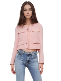 Thumbnail for Women's Button Cropped Jacket Demi-Season Short Coats Elegant Women's Coat, Drestiny, Jackets, Long Sleeves, United States, USA, Australia, New Zealand, United Kingdom, UK, XS, 2, S, 4, M, 6, L, 8, 10, Brown-Green, Beige, Black, Pink, Navy, Red, crop jacket for women, women's cropped jacket, short jackets for women, shopdrestiny.com
