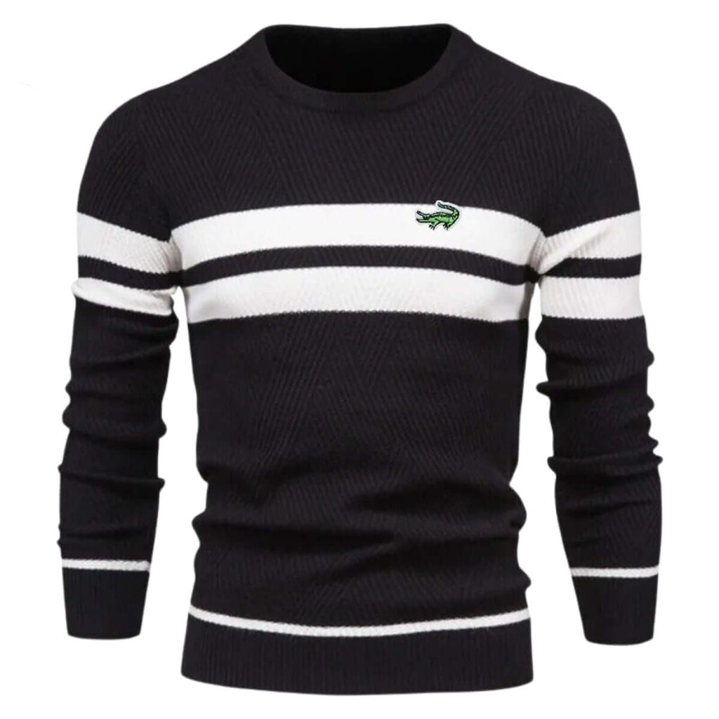 Men's Embroidery Black Knit Pullover Sweater