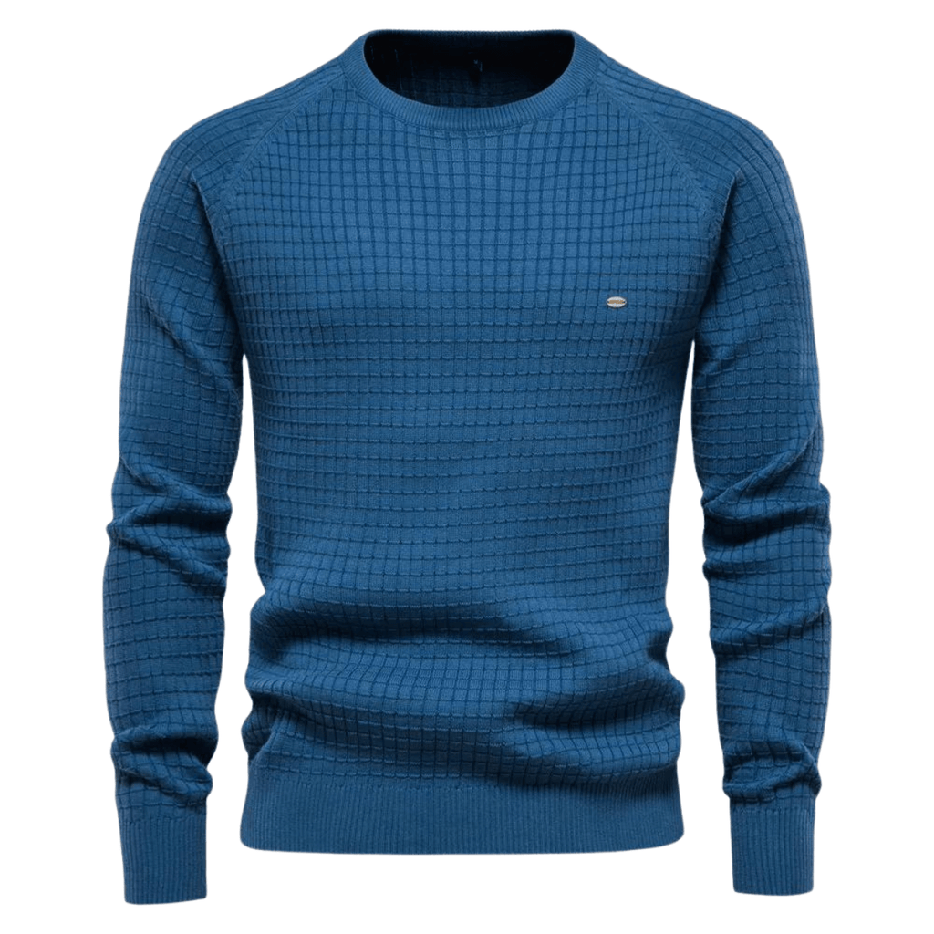 100% Cotton Pullover Blue Waffle Sweaters For Men