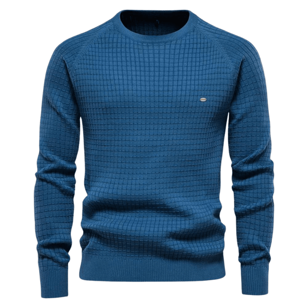 Stay cozy and stylish with the 100% Cotton Blue Pullover Waffle Sweaters for Men. Shop at Drestiny and enjoy free shipping, plus we'll cover the tax! Save up to 50% off now!