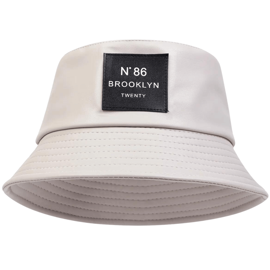 Off White Faux Leather Bucket Hat