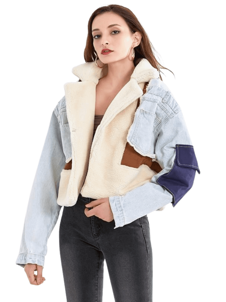 Women's Patchwork Lamb's Wool & Denim Jacket